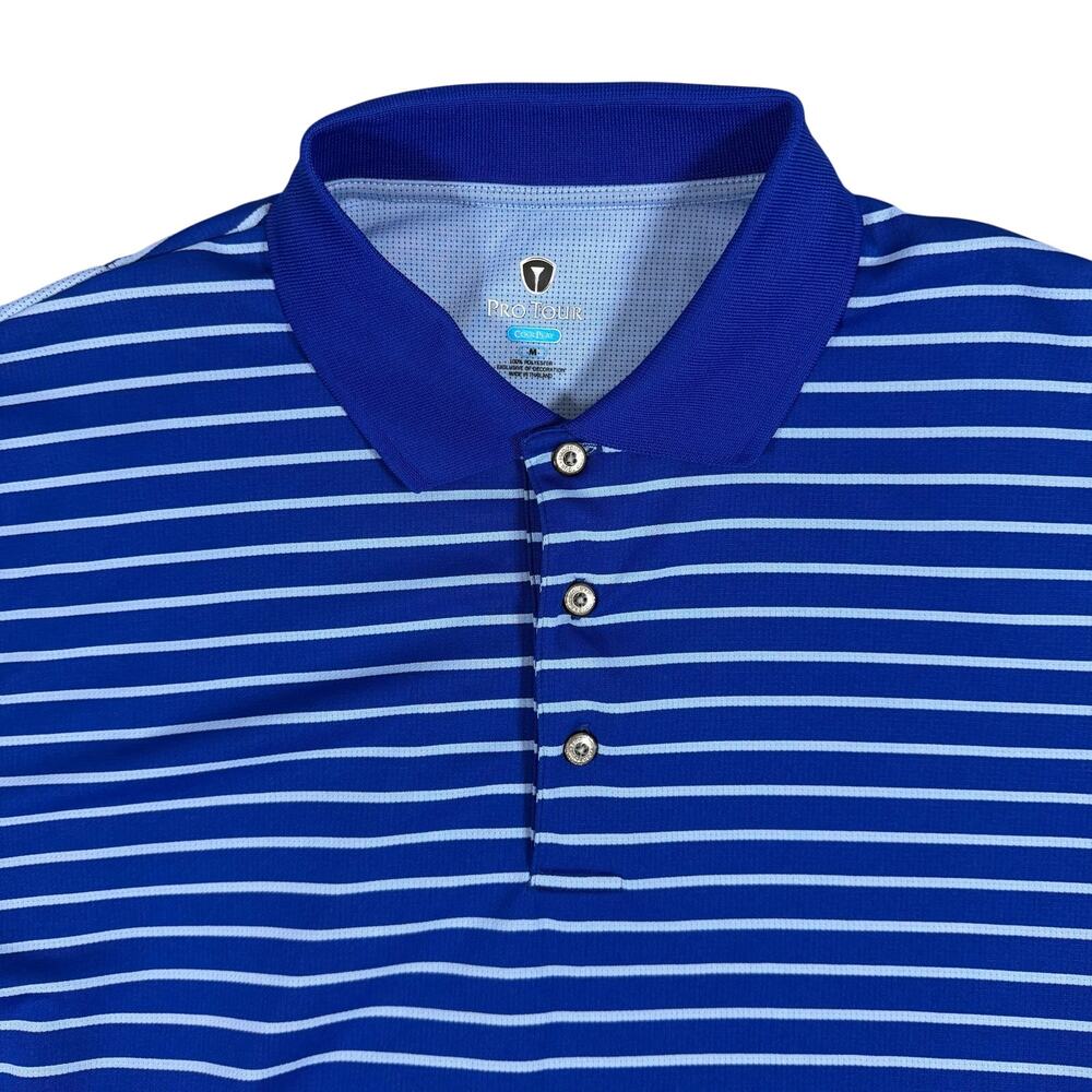 Pro Tour Cool Play Golf Polo Mens Medium Blue White Striped Performance Shirt